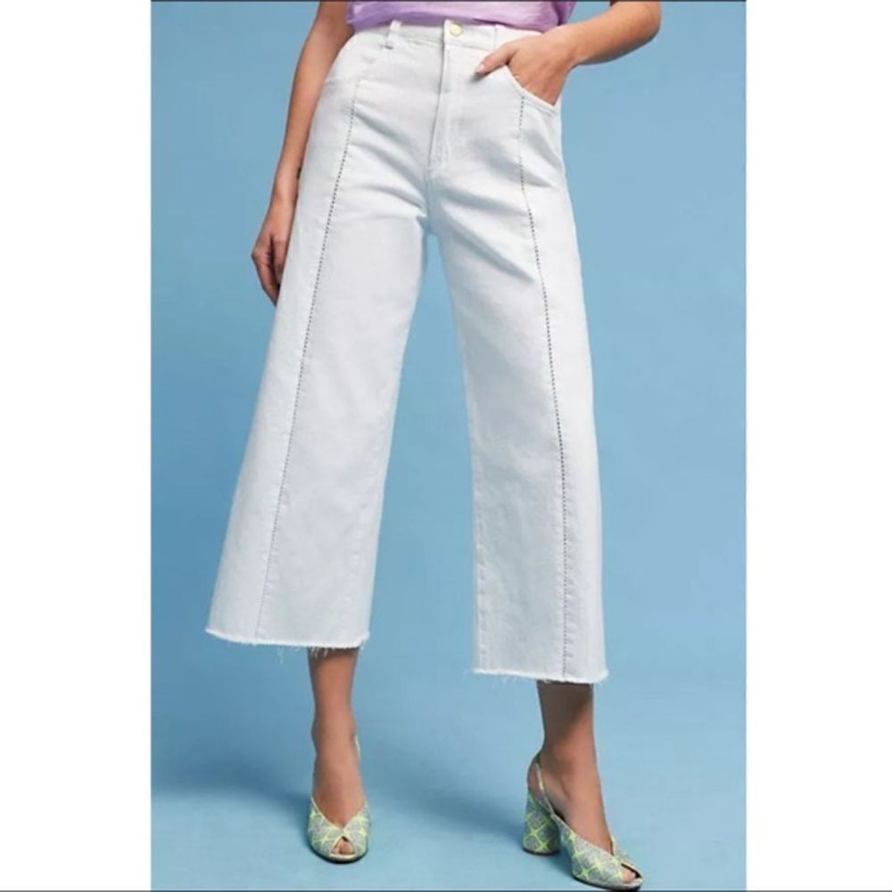 Anthropologie Pilcro & The Letterpress Lace-Stitch Wide Leg Pant - White